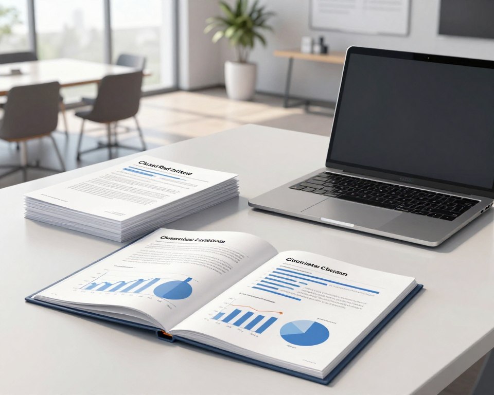 A professional workspace illustrating regulatory compliance and legal disclosures. The foreground features a neatly organized desk with an open folder displaying graphs and charts, symbolizing data transparency. In the middle, a stack of neatly arranged regulatory documents and compliance guidelines lies next to a sleek laptop, reflecting a modern corporate atmosphere. The background includes a well-lit conference room with minimalist design, showcasing large windows allowing natural light to stream in, casting gentle shadows. The color palette consists of neutral tones, emphasizing professionalism and clarity. The overall mood is one of diligence, reliability, and meticulousness, ideal for understanding closed-end infrastructure funds and their operational details. Soft, diffused lighting enhances the scene's calm and focused ambiance.