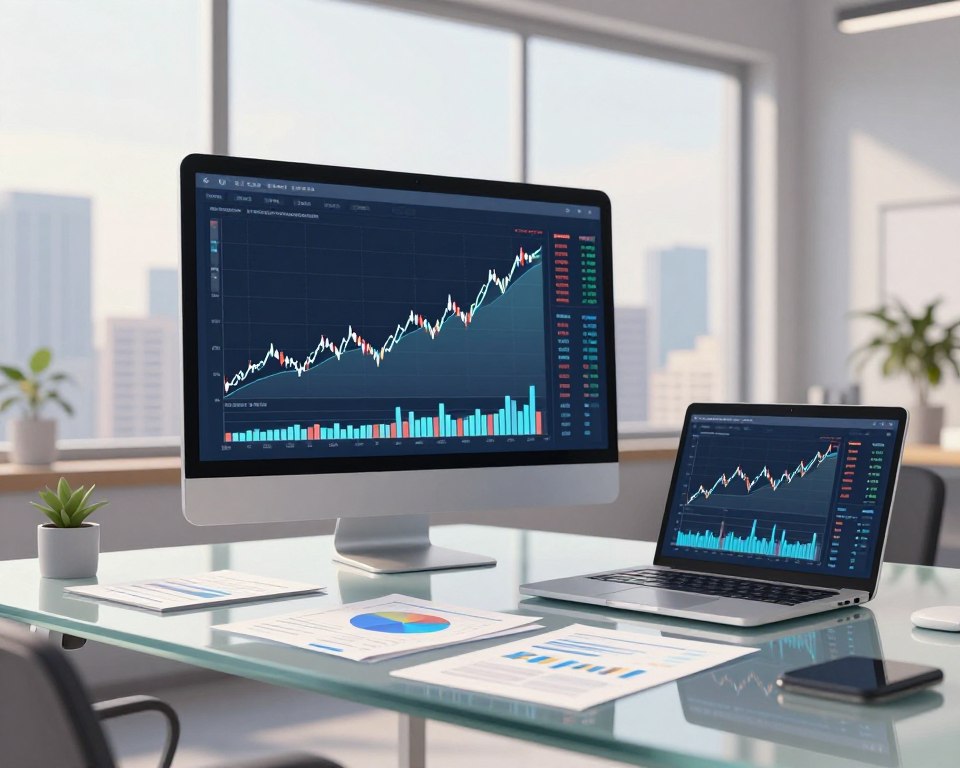 A serene office environment emphasizing liquidity management in institutional asset allocation. In the foreground, a sleek glass table displays various financial documents, charts, and a laptop showcasing a live financial dashboard with liquidity metrics. The middle ground features a large digital screen with rising and falling graphs, symbolizing the dynamics of asset allocation. In the background, a large window reveals a tranquil city skyline under soft, natural daylight, creating a calm atmosphere. The color palette consists of neutral tones—grays, whites, and subtle blues—evoking professionalism and clarity. The lighting is soft and even, highlighting the details of the objects on the table while maintaining a focused yet inviting ambiance. The overall mood is one of control, stability, and strategic decision-making.
